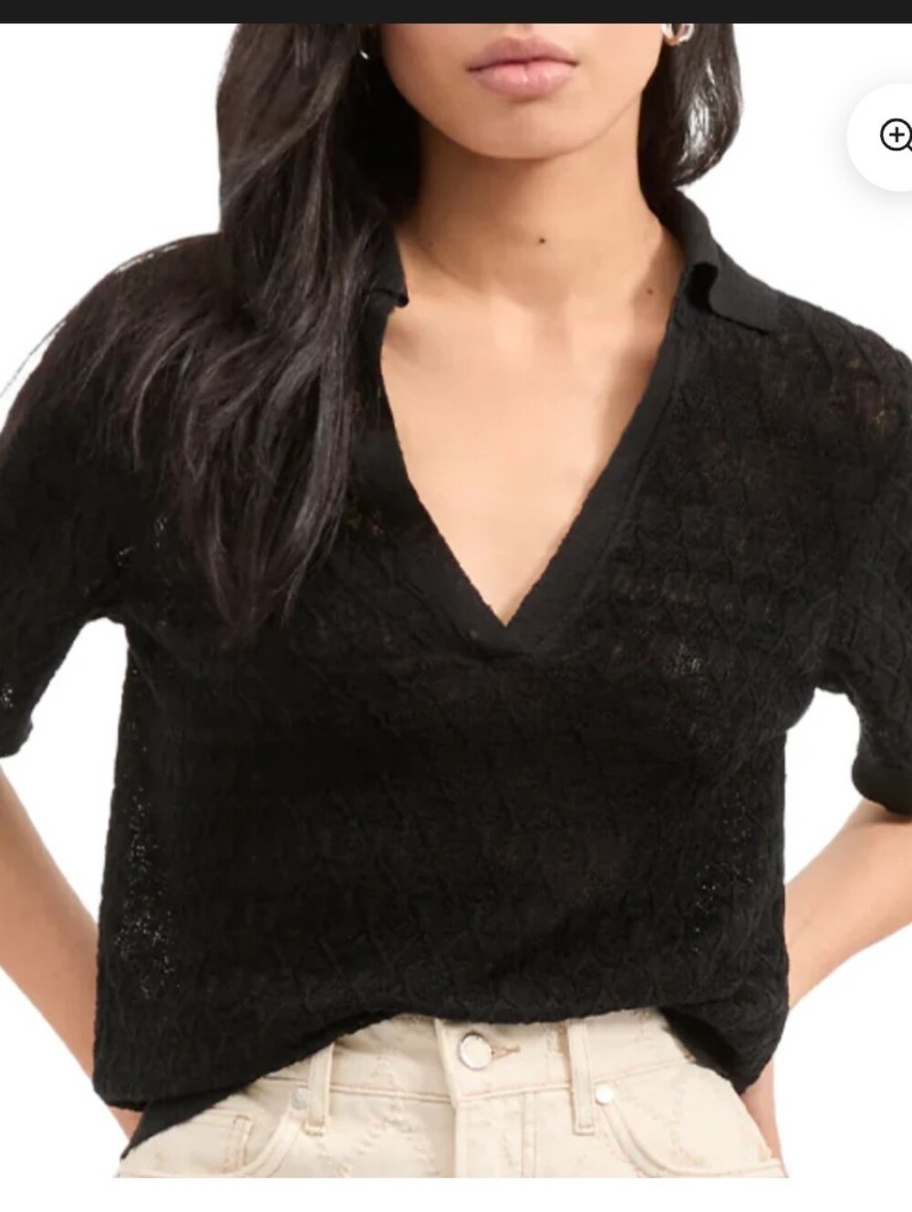 Veronica Beard Issa Knit Polo Black Medium